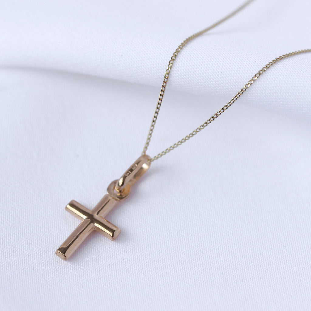 Collier croix unie en or jaune 9 carats - 50 à 55 cm