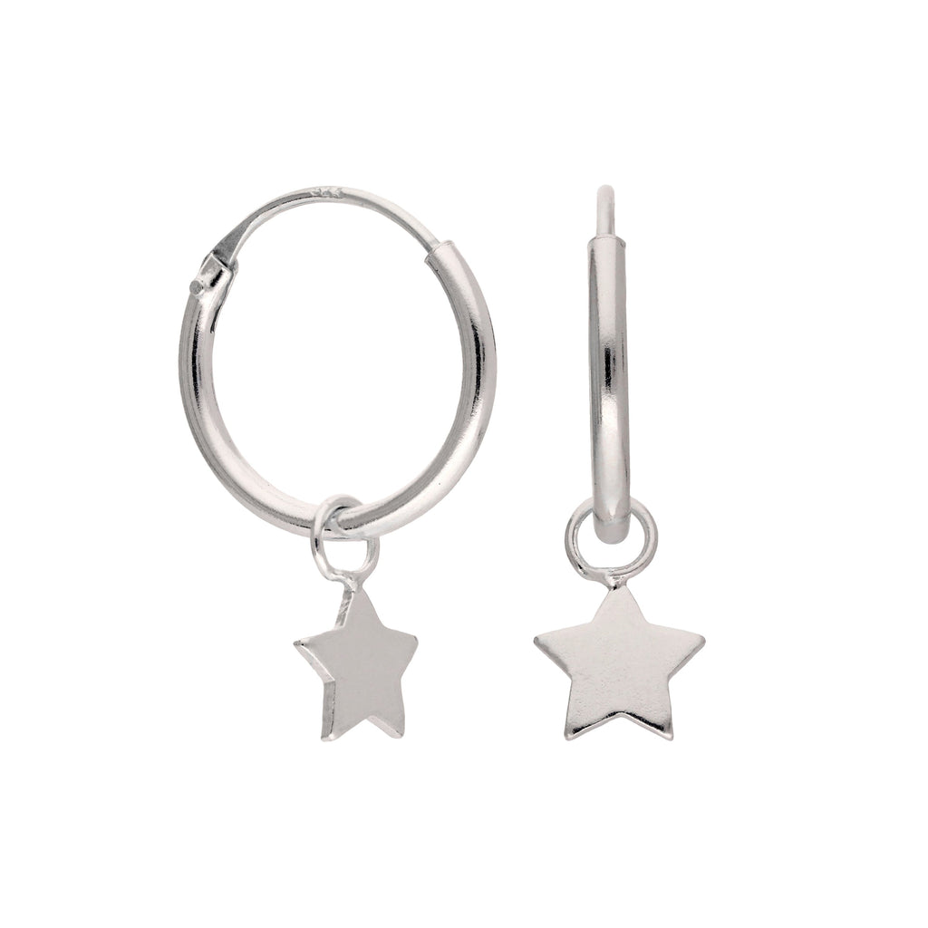 Petites boucles d'oreilles créoles à charnière en argent sterling avec breloque étoile de 12 mm