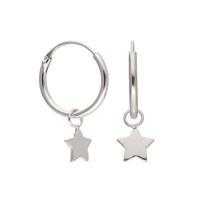 Petites boucles d'oreilles créoles à charnière en argent sterling avec breloque étoile de 12 mm