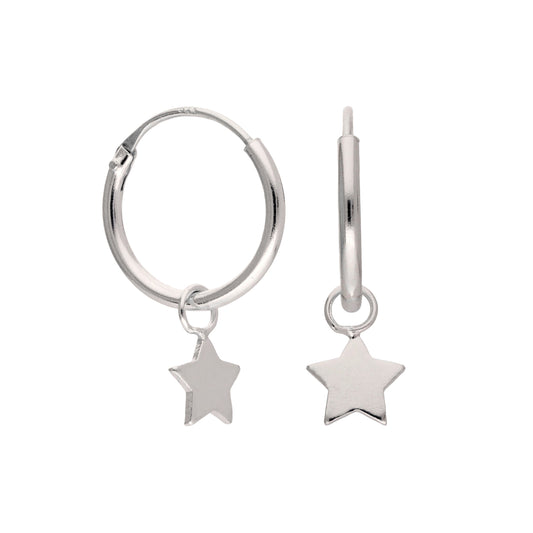 Petites boucles d'oreilles créoles à charnière en argent sterling avec breloque étoile de 12 mm