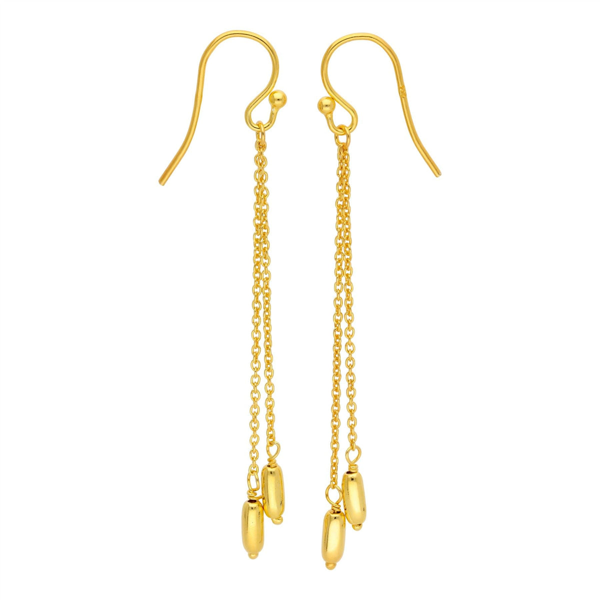 Boucles d'oreilles pendantes en argent sterling plaqué or avec double pépite