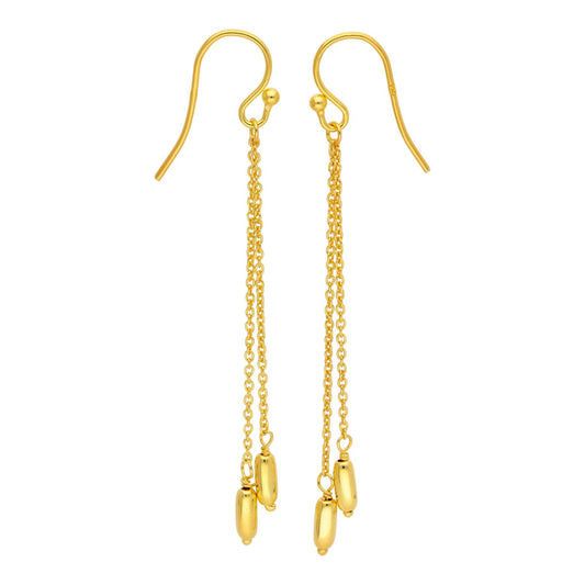 Boucles d'oreilles pendantes en argent sterling plaqué or avec double pépite