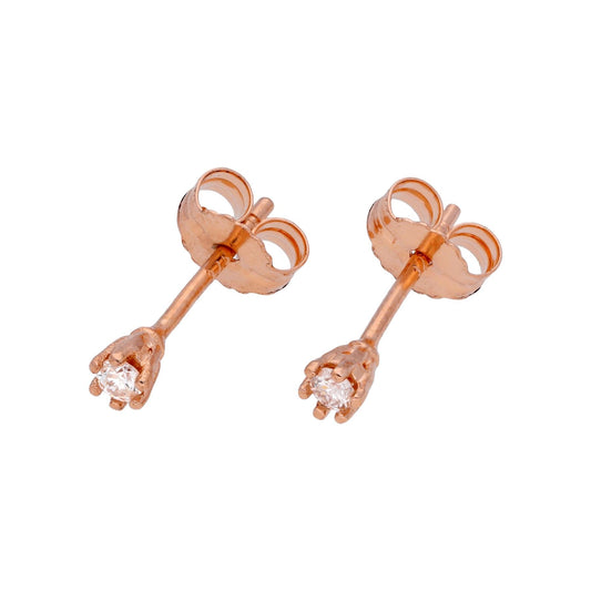 Boucles d'oreilles à tige en or rose 9 carats avec diamant de 0,05 ct et 6 griffes