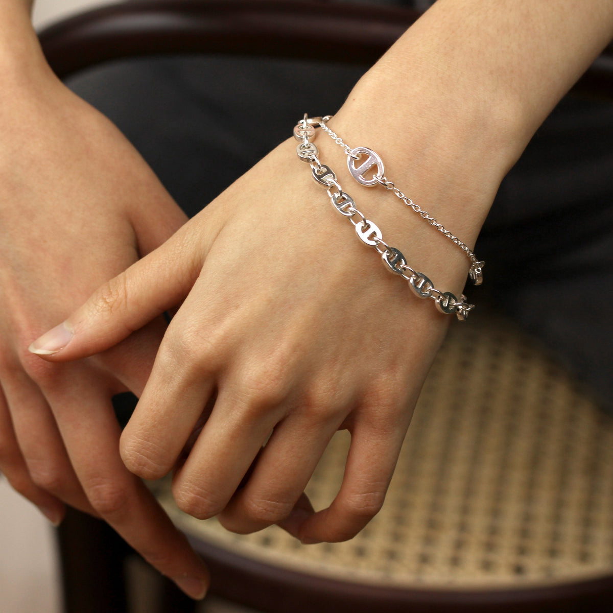 Bracelet Belcher à gros maillons ovales en argent sterling, 20 cm