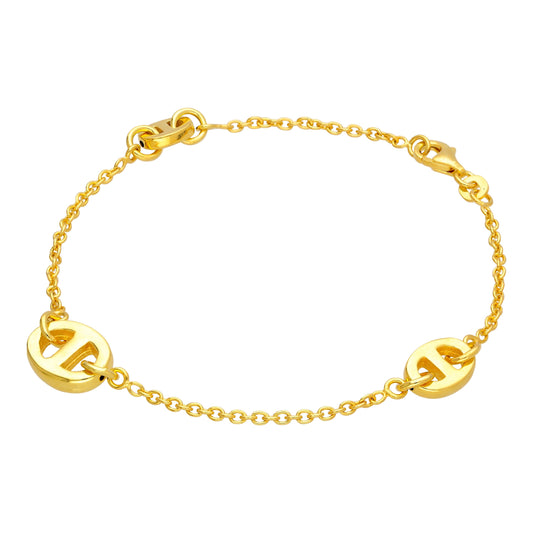 Bracelet à maillons ovales épais en argent sterling plaqué or de 20 cm