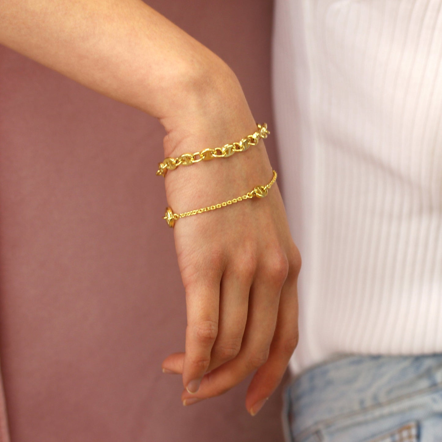 Bracelet à maillons ovales épais en argent sterling plaqué or de 20 cm