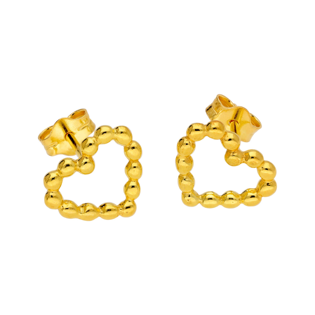 Boucles d'oreilles à tige en argent sterling plaqué or avec perles en forme de cœur