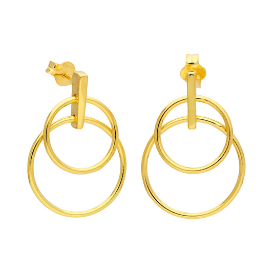 Boucles d'oreilles pendantes à double cercle en argent sterling plaqué or