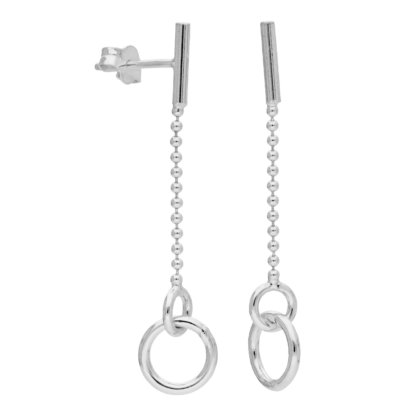 Boucles d'oreilles pendantes à chaîne perlée en argent sterling avec barre circulaire