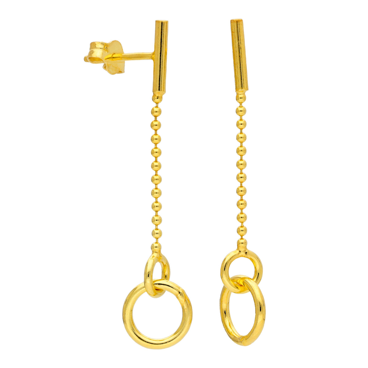 Boucles d'oreilles pendantes à chaîne circulaire en argent sterling plaqué or