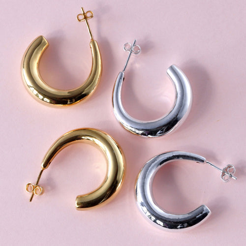 Boucles d'oreilles créoles épaisses ouvertes en argent sterling de 25 mm