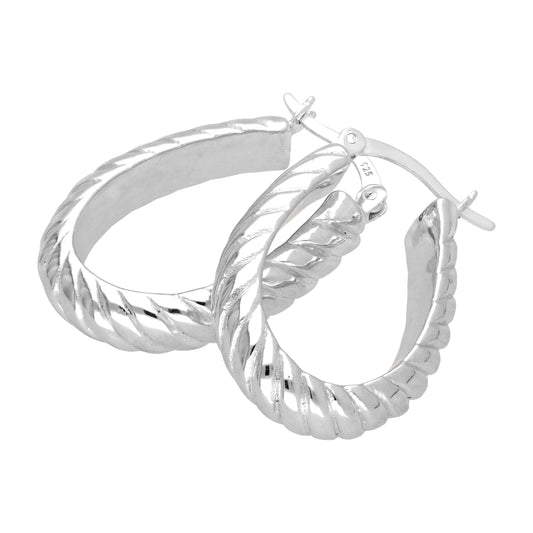 Boucles d'oreilles créoles ovales torsadées en argent sterling