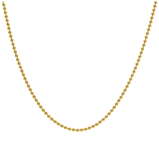 Chaîne à billes en argent sterling plaqué or de 1 mm, 55 cm