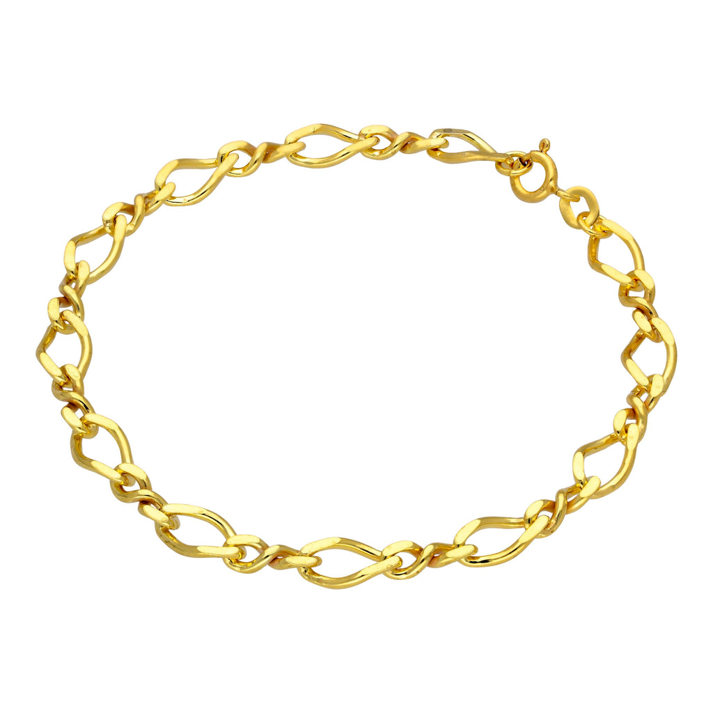 Bracelet chaîne Figaro en argent sterling plaqué or 18 cm