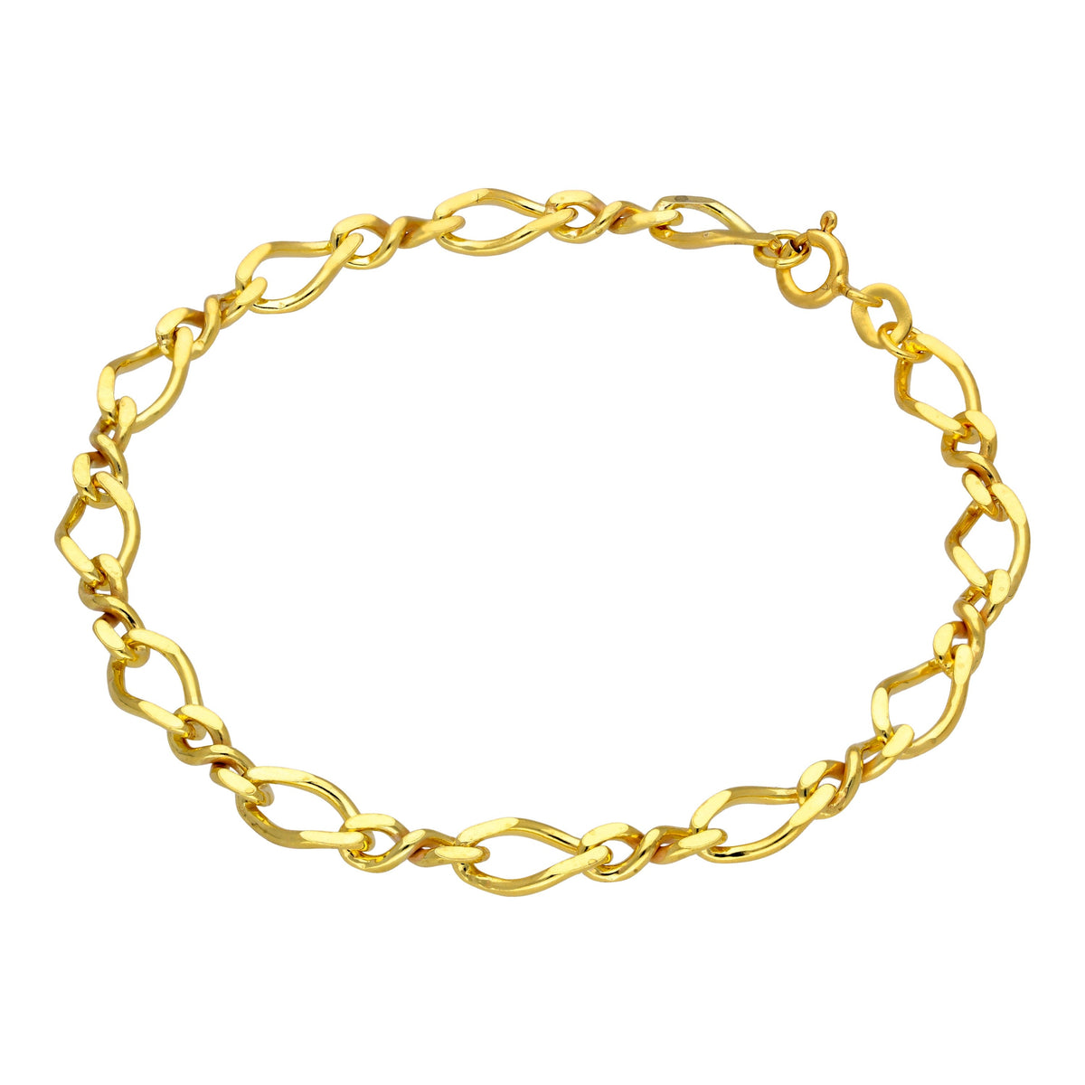 Bracelet chaîne Figaro en argent sterling plaqué or 18 cm