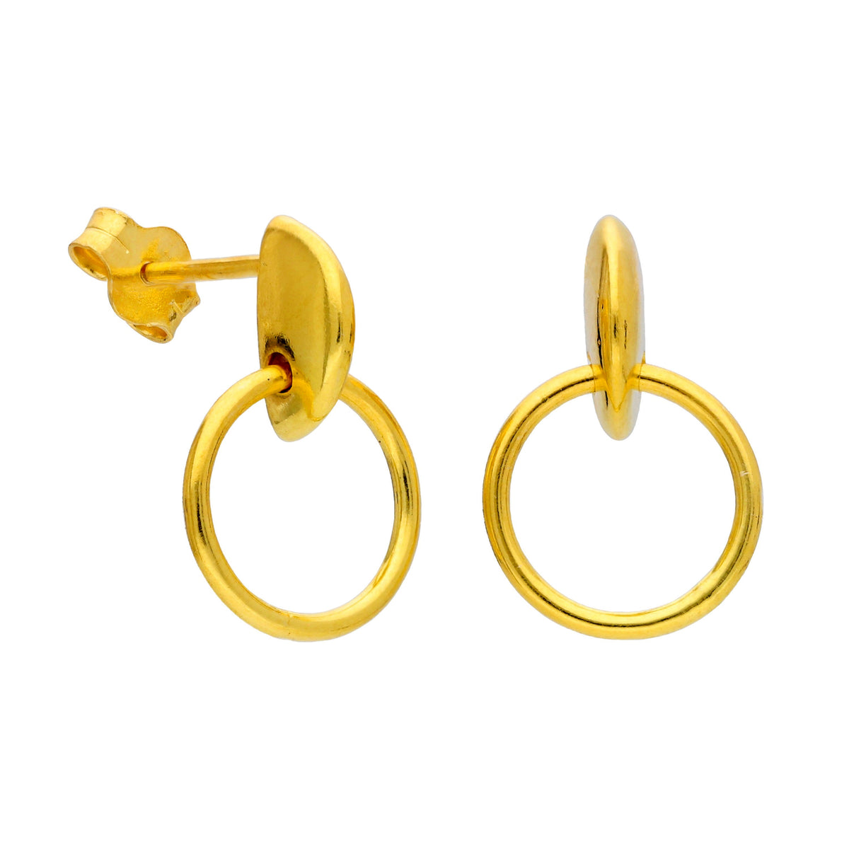 Boucles d'oreilles pendantes en argent sterling plaqué or avec pépites circulaires