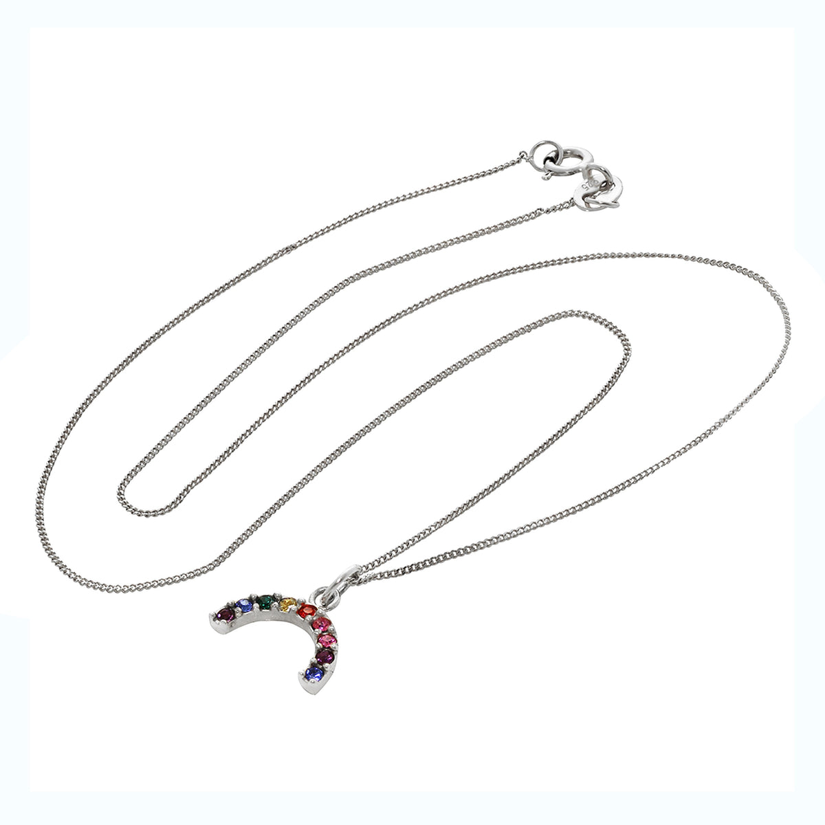 Collier arc-en-ciel en argent sterling avec zircones cubiques de 35 à 81 cm