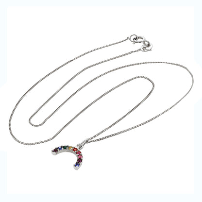 Collier arc-en-ciel en argent sterling avec zircones cubiques de 35 à 81 cm