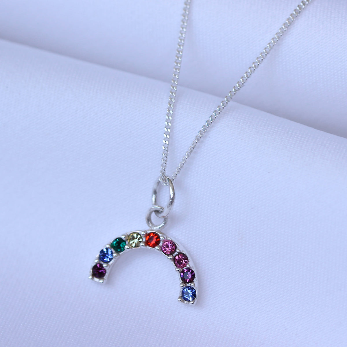 Collier arc-en-ciel en argent sterling avec zircones cubiques de 35 à 81 cm