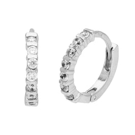 Boucles d'oreilles créoles en argent sterling avec barre en zircone cubique de 15 mm