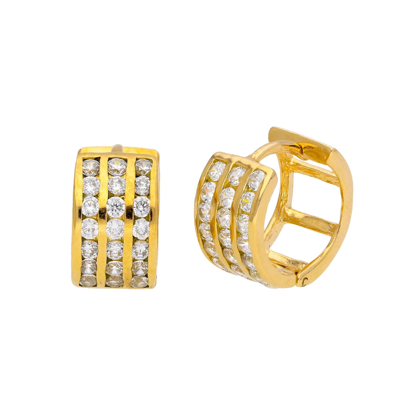Boucles d'oreilles Huggie triples en argent sterling plaqué or et zircones cubiques