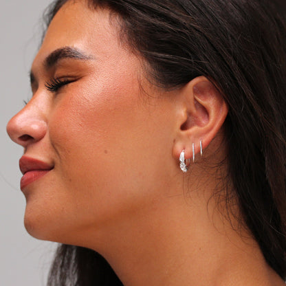 Boucles d'oreilles créoles triples entrelacées en argent sterling et zircones cubiques