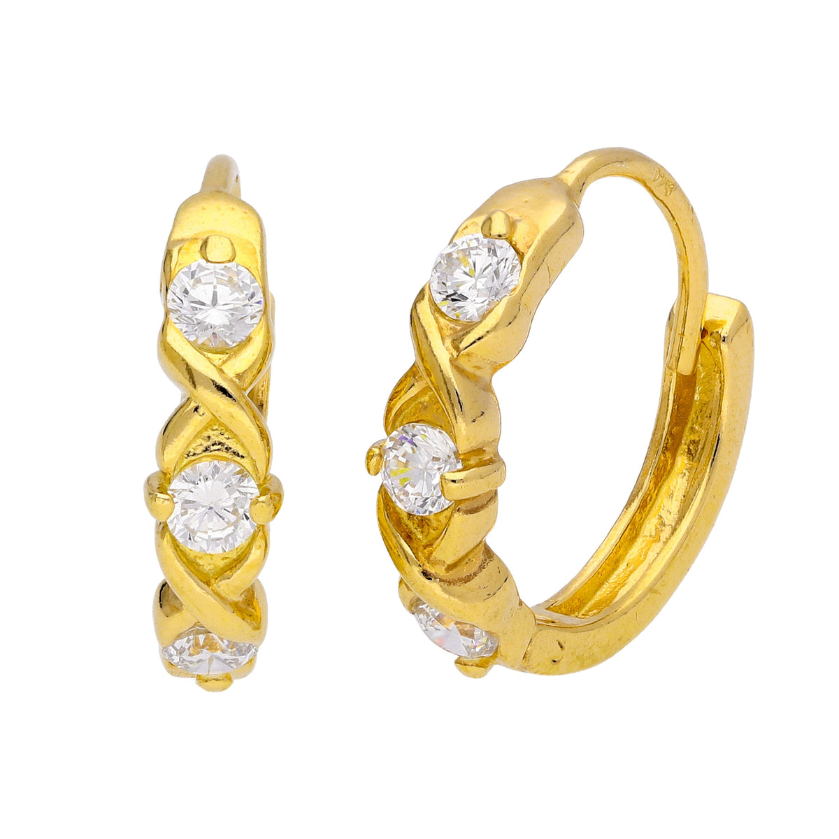 Boucles d'oreilles créoles triples en argent sterling plaqué or et zircones cubiques