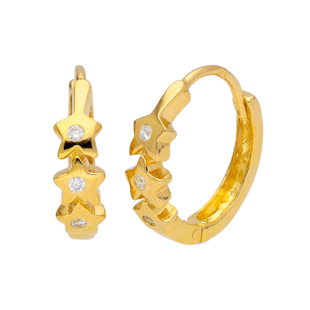 Boucles d'oreilles Huggie triple étoile en argent sterling plaqué or et zircones cubiques