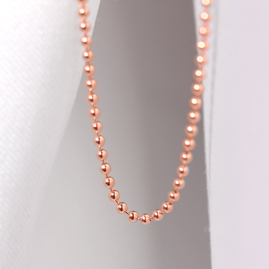 Chaîne à billes en argent sterling plaqué or rose de 1 mm, 55 cm