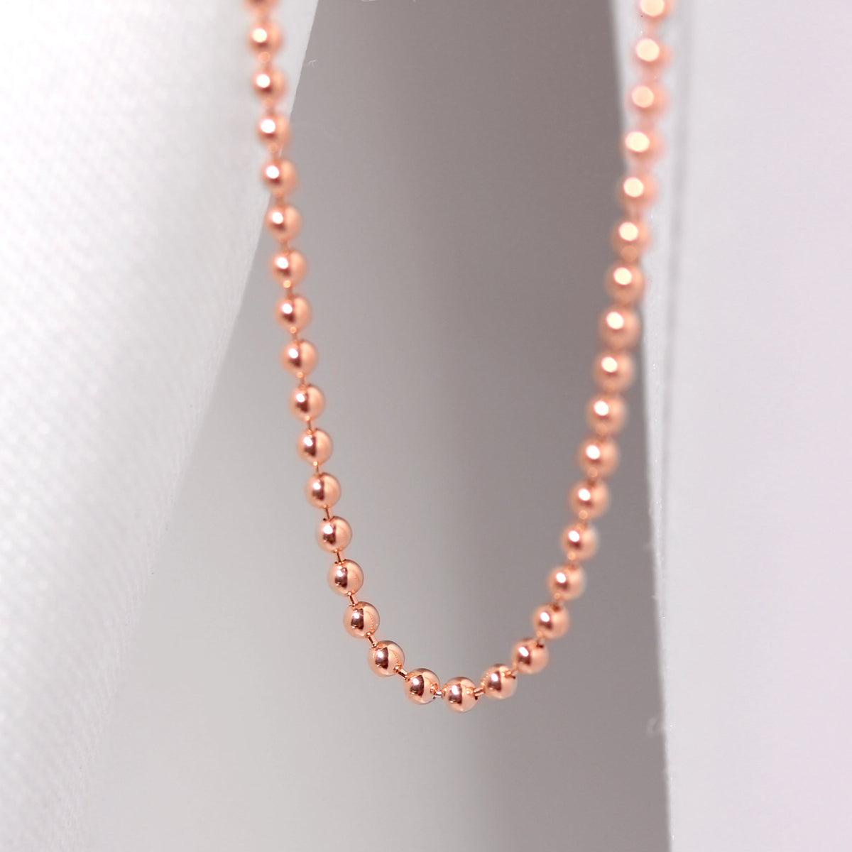 Chaîne à billes en argent sterling plaqué or rose de 1 mm, 55 cm