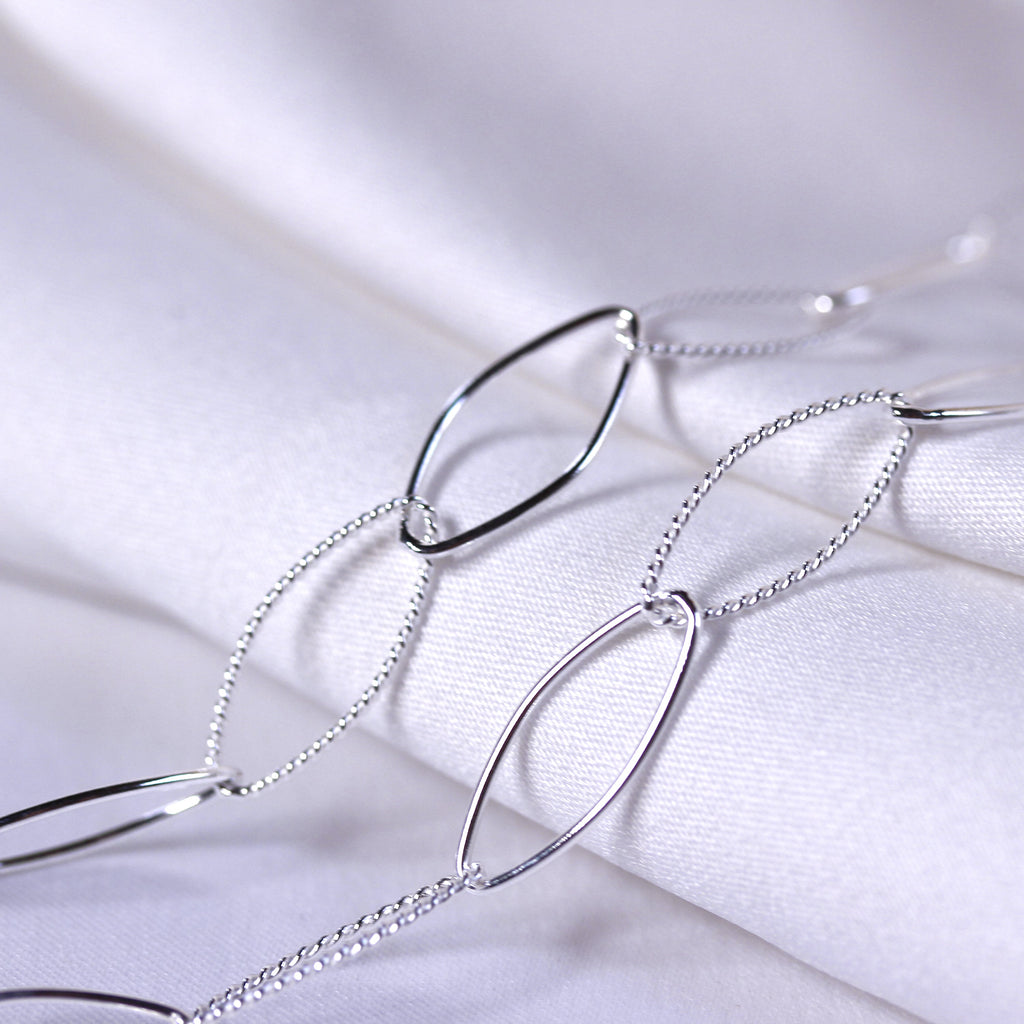 Collier à maillons ovales torsadés en argent sterling 35 cm + 5 cm