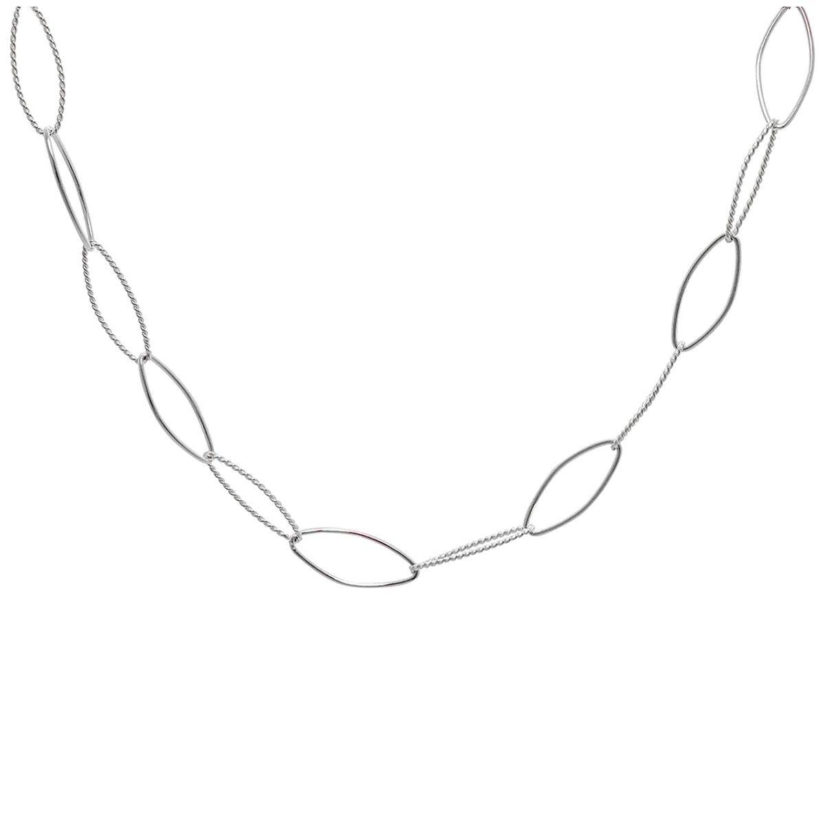 Collier à maillons ovales torsadés en argent sterling 35 cm + 5 cm