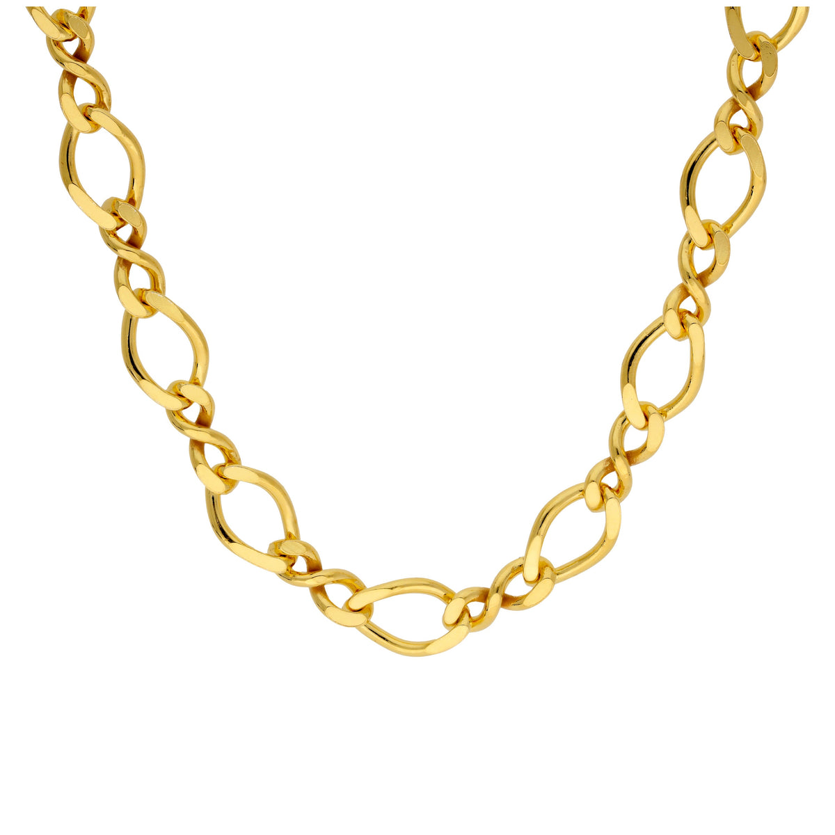 Collier à maillons torsadés Figaro en argent sterling plaqué or de 40 à 45 cm