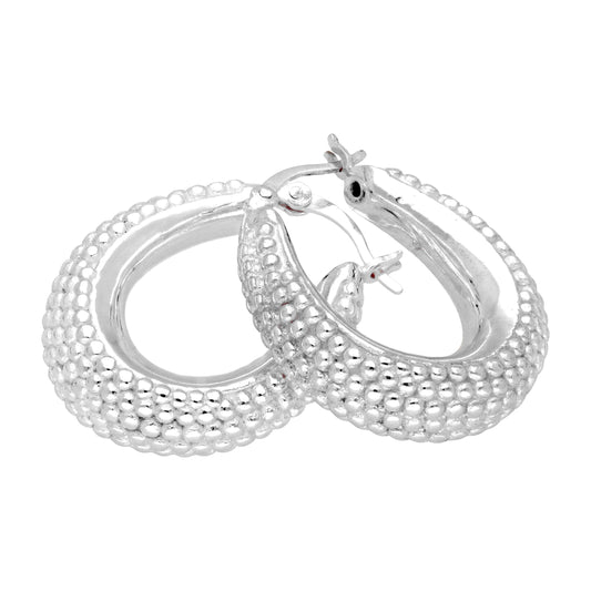 Boucles d'oreilles créoles ovales épaisses en argent sterling avec perles creuses