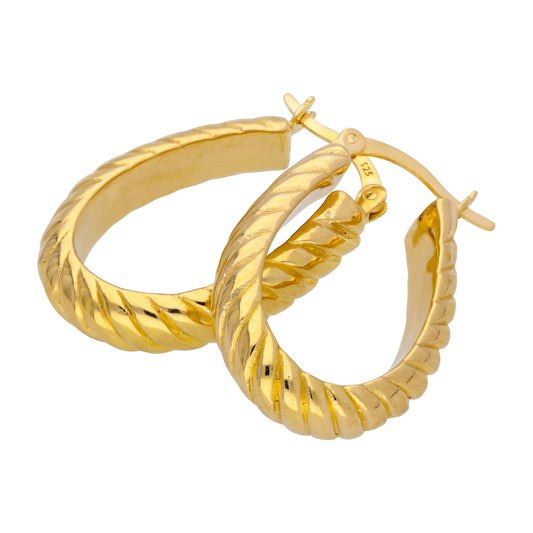 Boucles d'oreilles créoles ovales torsadées en argent sterling plaqué or de 18 mm