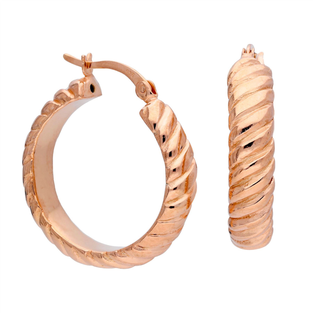 Boucles d'oreilles créoles torsadées en argent sterling plaqué or rose de 26 mm