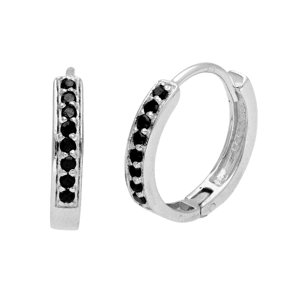 Boucles d'oreilles créoles en argent sterling avec zircones cubiques noires de 15 mm