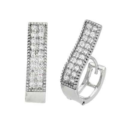 Boucles d'oreilles créoles doubles en argent sterling et zircones cubiques