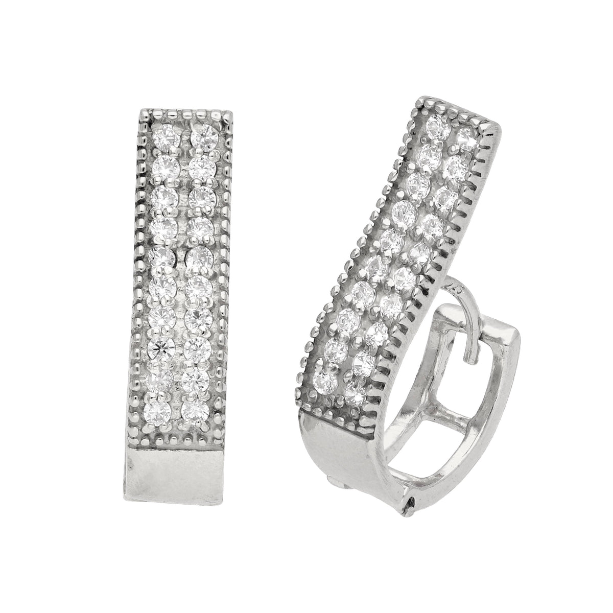 Boucles d'oreilles créoles doubles en argent sterling et zircones cubiques