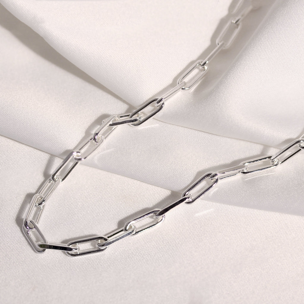 Collier ras du cou à longs maillons en argent sterling de 35 à 40 cm