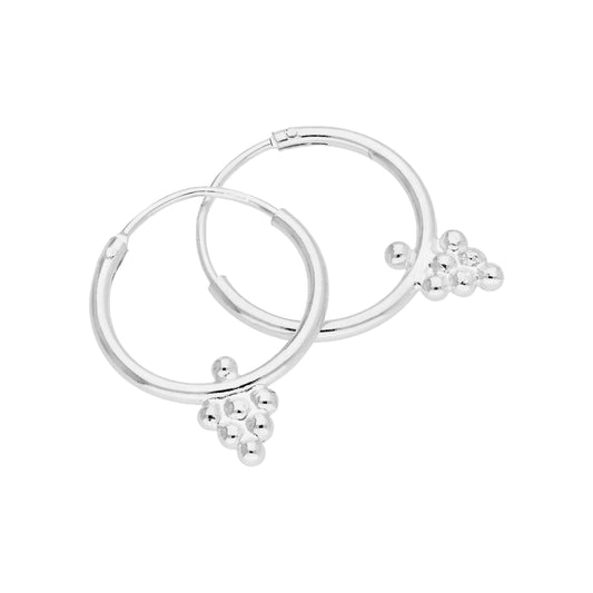Boucles d'oreilles créoles en argent sterling avec perles et diamants de 14 mm