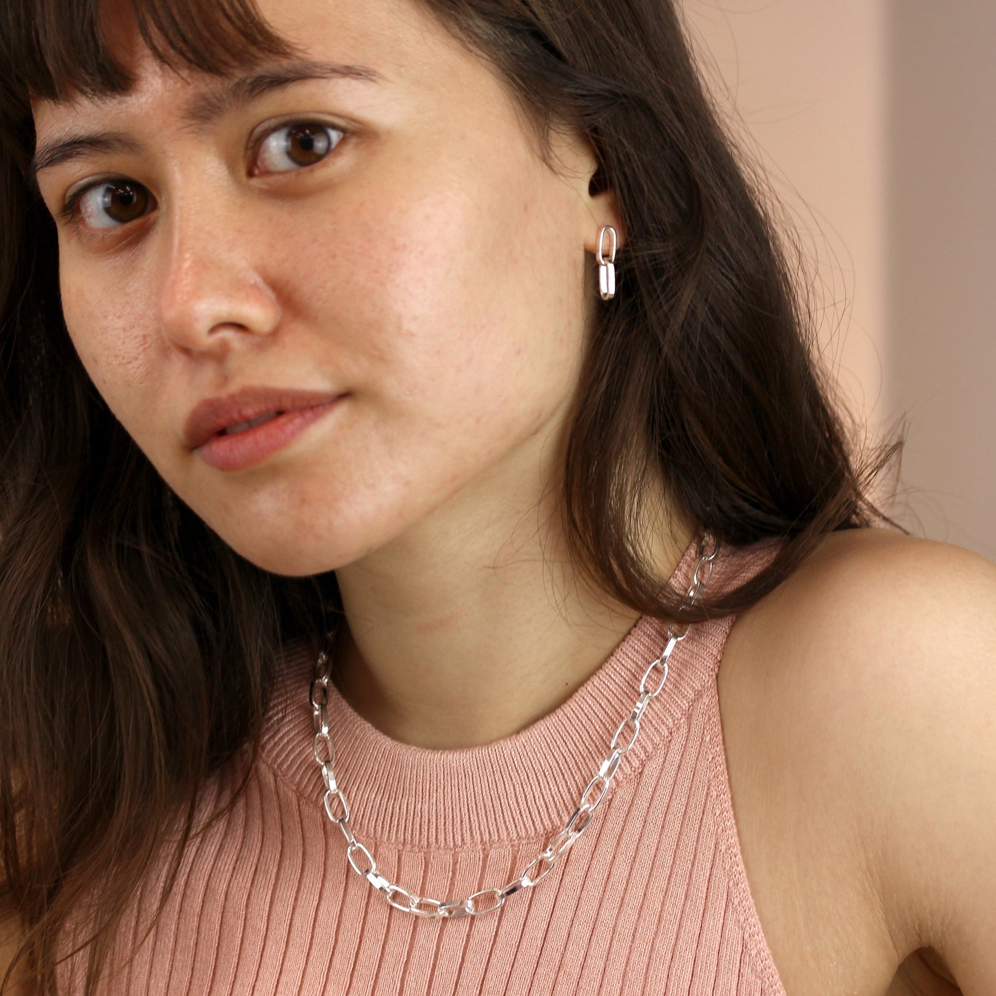 Boucles d'oreilles pendantes à chaîne à maillons en argent sterling