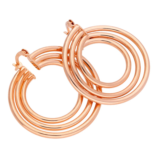 Boucles d'oreilles créoles triple cercle en argent sterling plaqué or rose