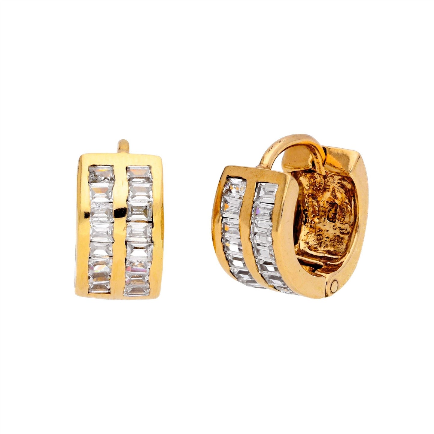 Boucles d'oreilles créoles Huggie de 13 mm en argent sterling plaqué or et zircones cubiques