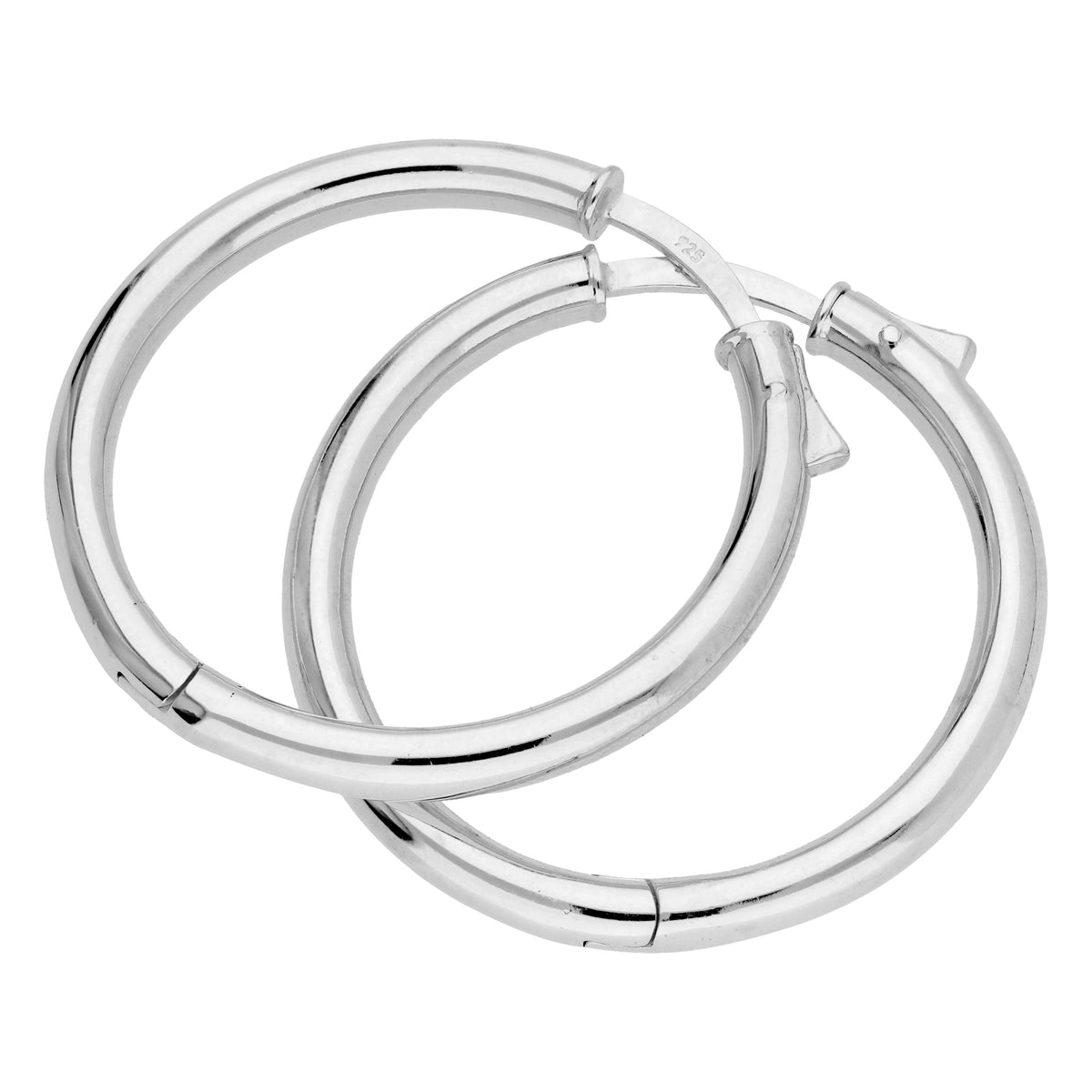 Boucles d'oreilles créoles rondes en argent sterling avec bouton-poussoir de 30 mm