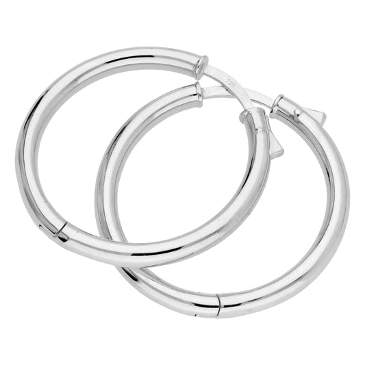 Boucles d'oreilles créoles rondes en argent sterling avec bouton-poussoir de 30 mm