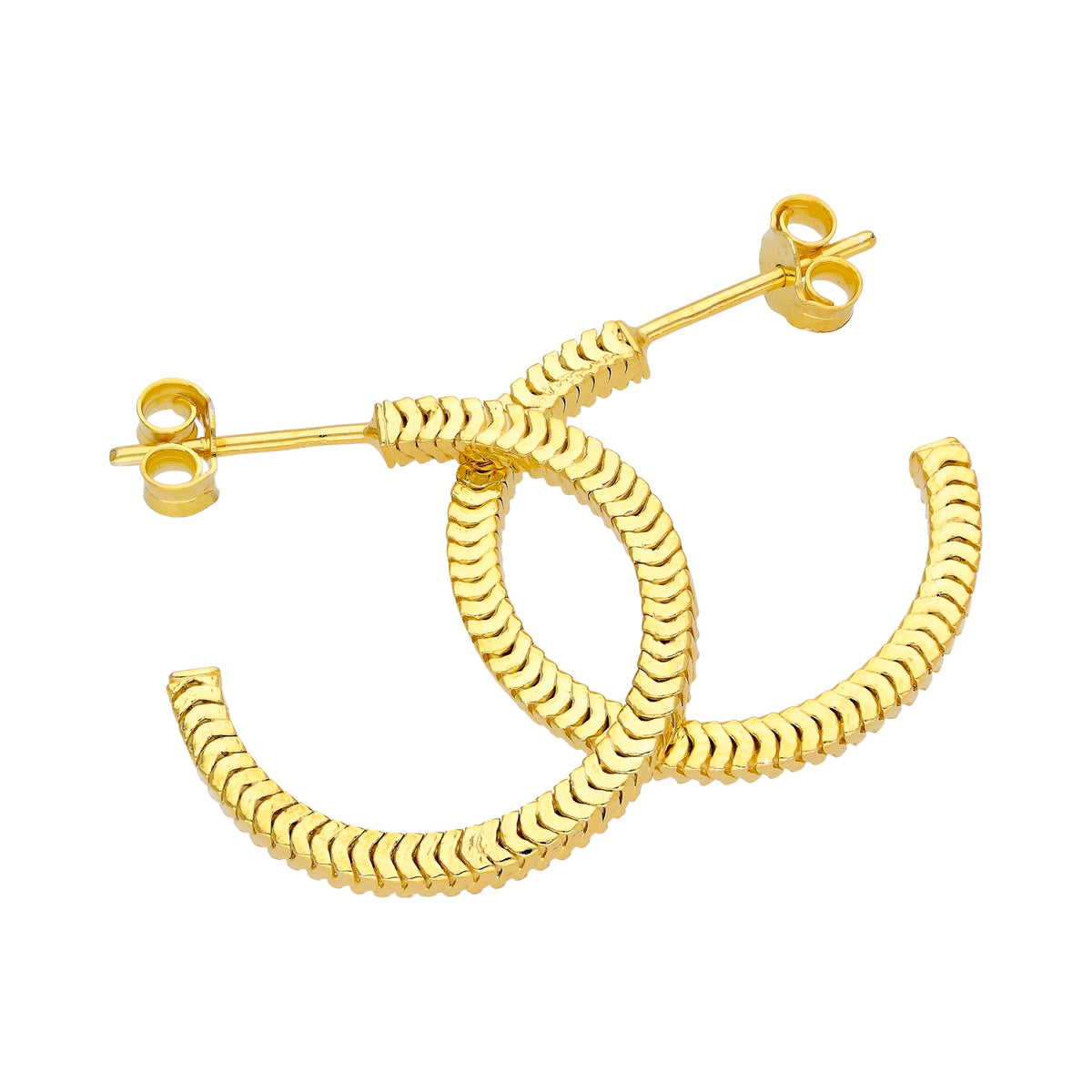 Boucles d'oreilles créoles carrées en argent sterling plaqué or de 20 mm avec chaîne serpent