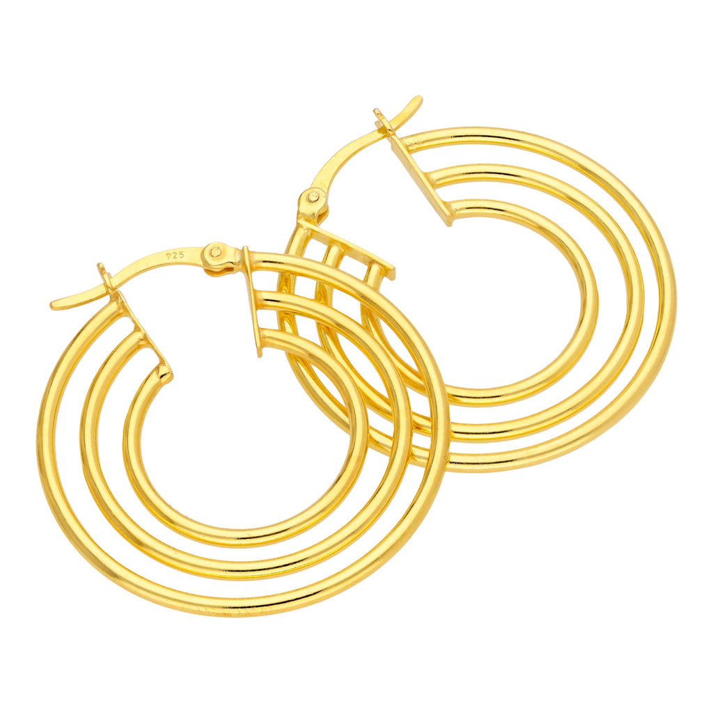 Boucles d'oreilles créoles triple cercle en argent sterling plaqué or