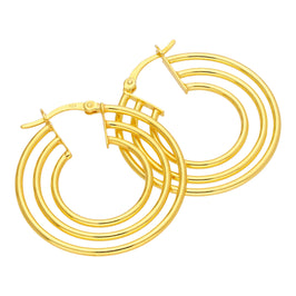 Boucles d'oreilles créoles triple cercle en argent sterling plaqué or