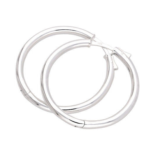 Boucles d'oreilles créoles rondes en argent sterling avec bouton-poussoir de 35 mm